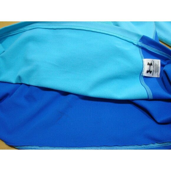 Womens Under Armour Snap Neck Pullover Fitted Sweatshirt Thumb Holes Blue Size L - Picture 7 of 12